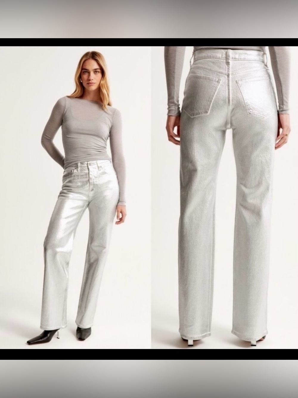 Abercrombie & Fitch The 90’s Relaxed High Rise Jeans Metallic Silver Sz 31 (12R)